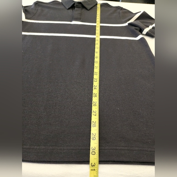 NWOT Bugatchi Men's Black Polo Shirt Short Sleeve White Stripes Detail, sz LG - Picture 6 of 12